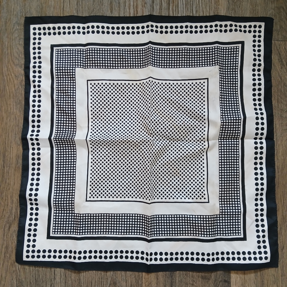 Vintage Black & White Polka Dots Square Scarf. Made In Italy